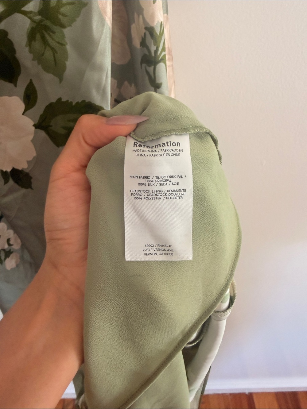 Reformation Anais Floral Silk Dress Tarragon Green Size 4 NWT - Picture 4 of 9